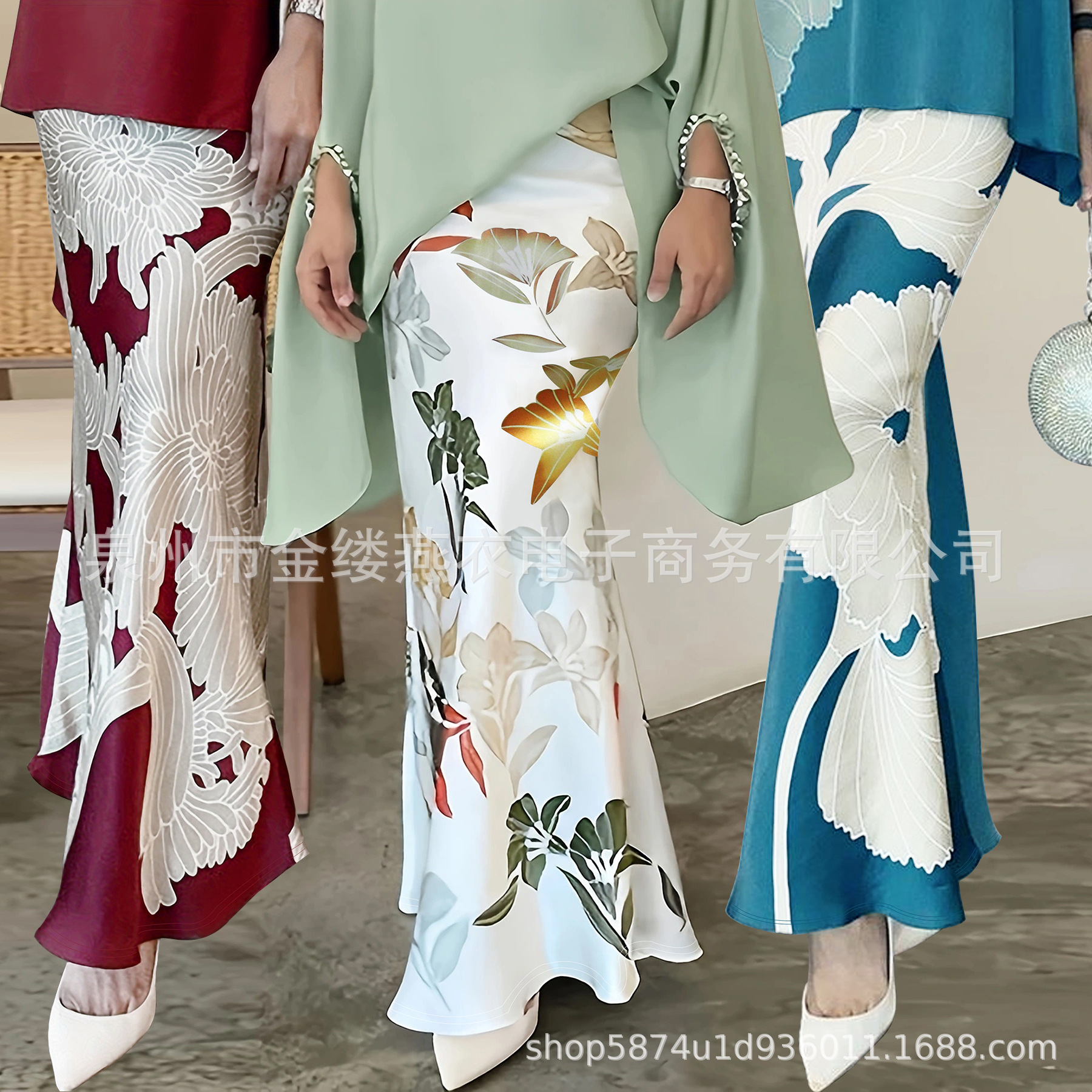 Picture of Cross-border Amazon European and American plus size Women's Autumn High Waist Retro Printed Skirt Elegant Long Hip Skirt