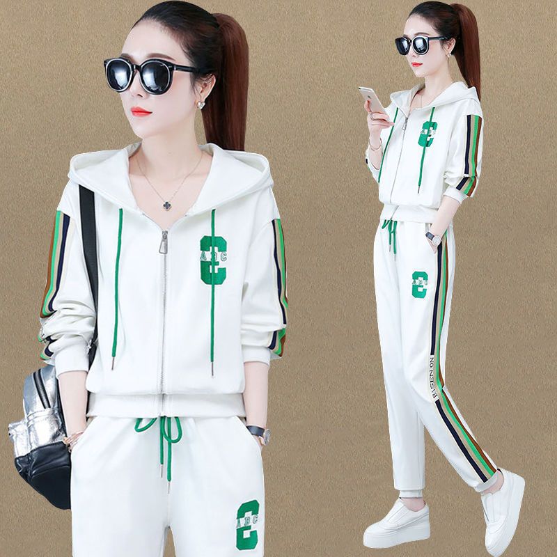 Embroidered Casual Sportswear Suit for Women 2025 Spring and Autum New Fashion Loose Large Size Hooded Long-Sleeved Two-Piece Set