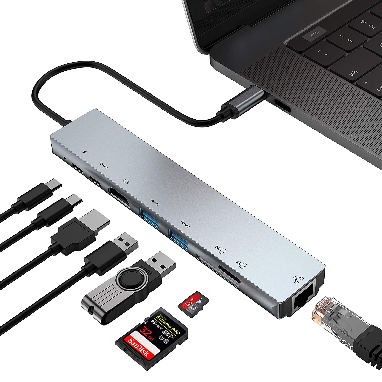 Picture of Type c eight-in-one expansion dock USB-C to HDMI4k30hz USB3.0PD card reader multi-function converter