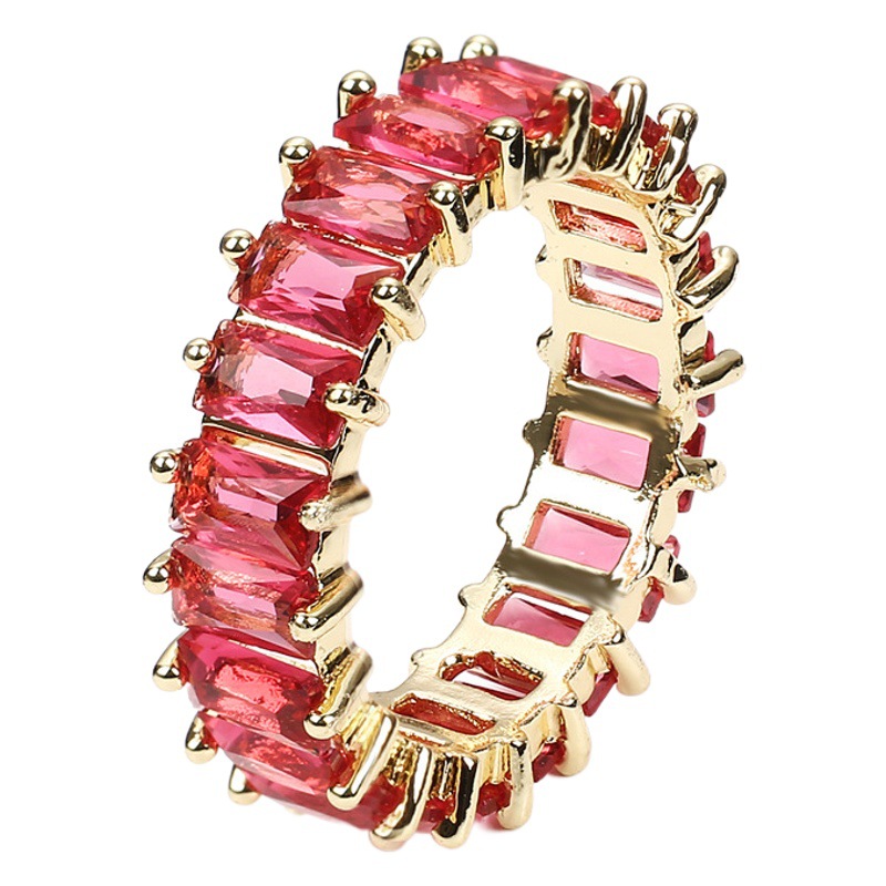 Cross-border hot sale copper gold-plated diamond multi-color colored diamond ring personalized jewelry light luxury geometric three-dimensional zircon ring