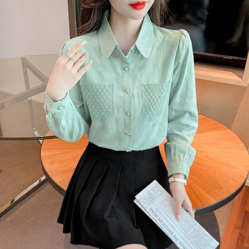 Jacquard Cotton Shirt Women's Long Sleeve Western Style Spring and Autumn 2024 New Women's Cotton Women's Shirt Long Sleeve Top