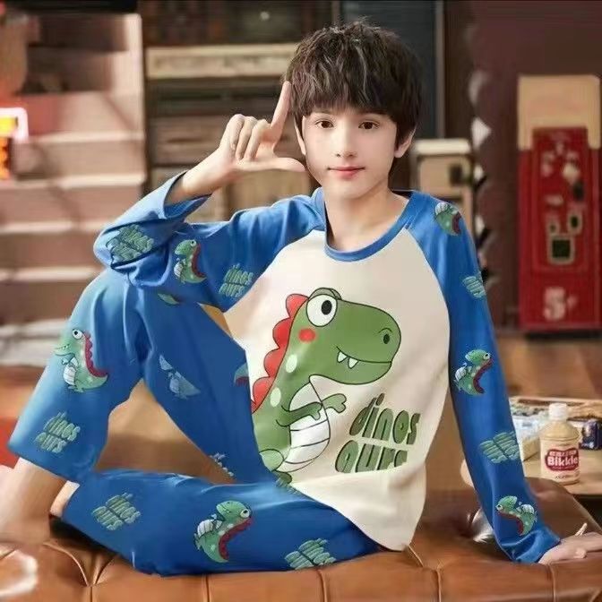 Picture of [Support delivery] Tyrannosaurus spring and autumn middle and big boys autumn clothes long pants bottoming warm outerwear pajamas