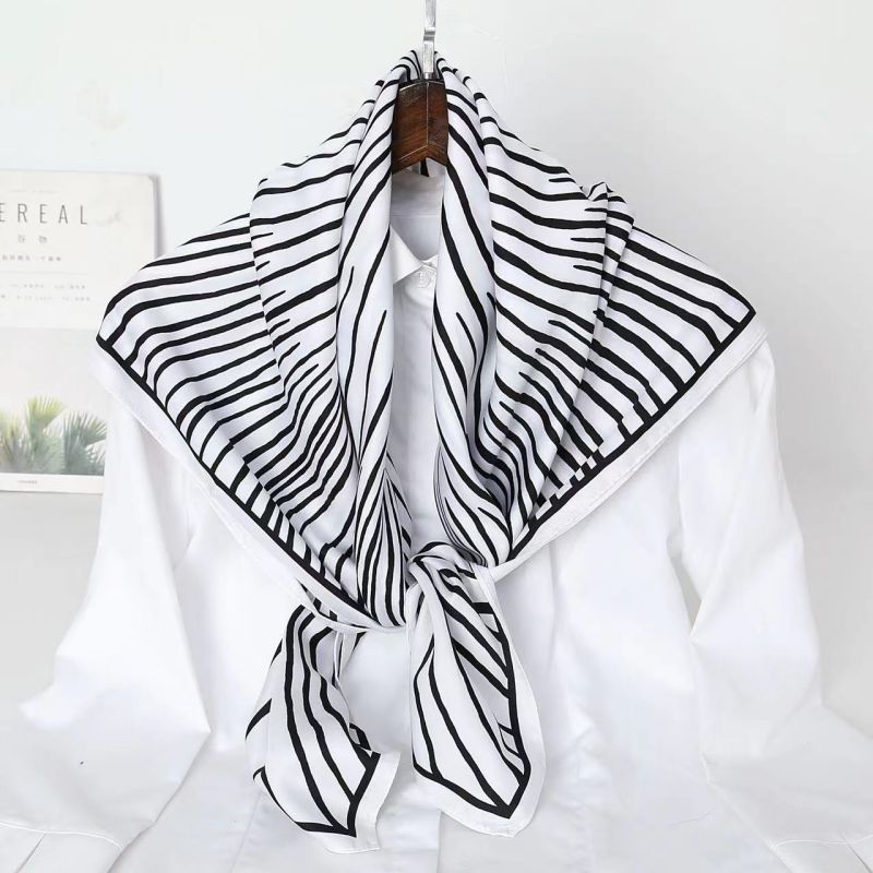 Picture of Autumn and winter all-match shawl animal printed black and white simple large square 90*90CM imitation silk twill silk scarf for women