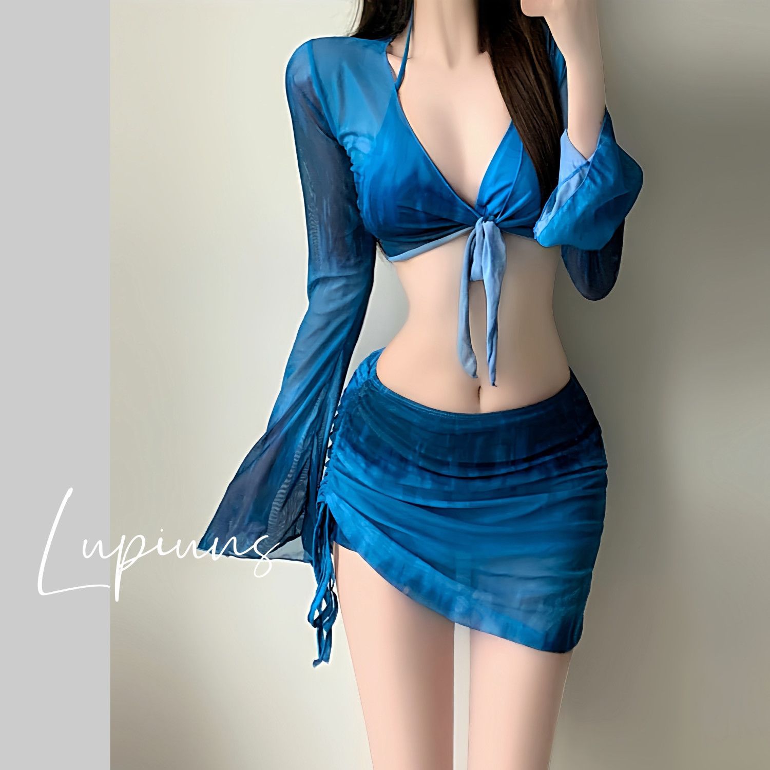 2025 New Bikini Swimsuit Women's Four-piece Set Small Chest Push-up High-end Split Swimsuit Hot Spring Three-point Style