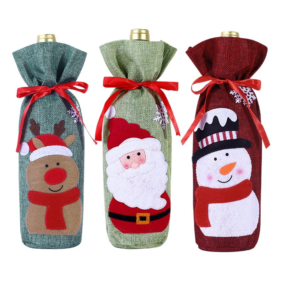 New Christmas linen wine bottle bundle pocket champagne gift decoration storage bag single red wine packaging bag customization