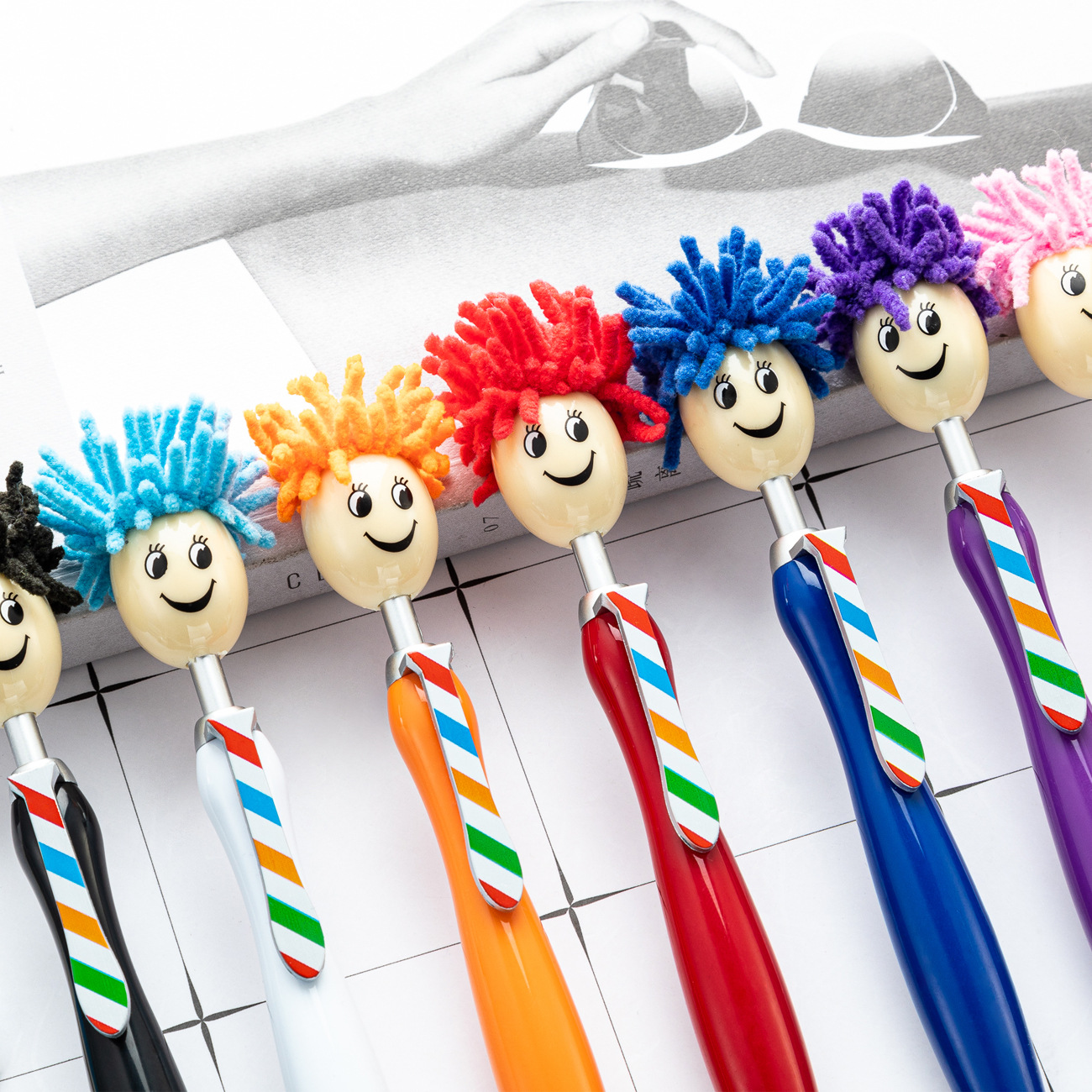 Picture of Cute plush doll head ballpoint pen printable logo three-dimensional cartoon smiley touch pen Christmas gift pen
