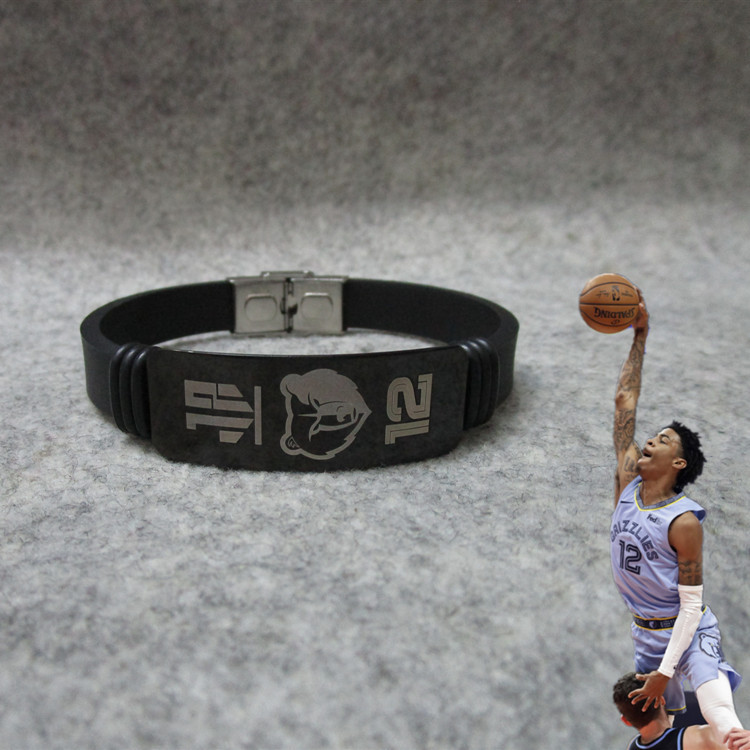 Basketball star Grizzlies No. 12 Morant black metal adjustable sports bracelet silicone wristband fan accessories