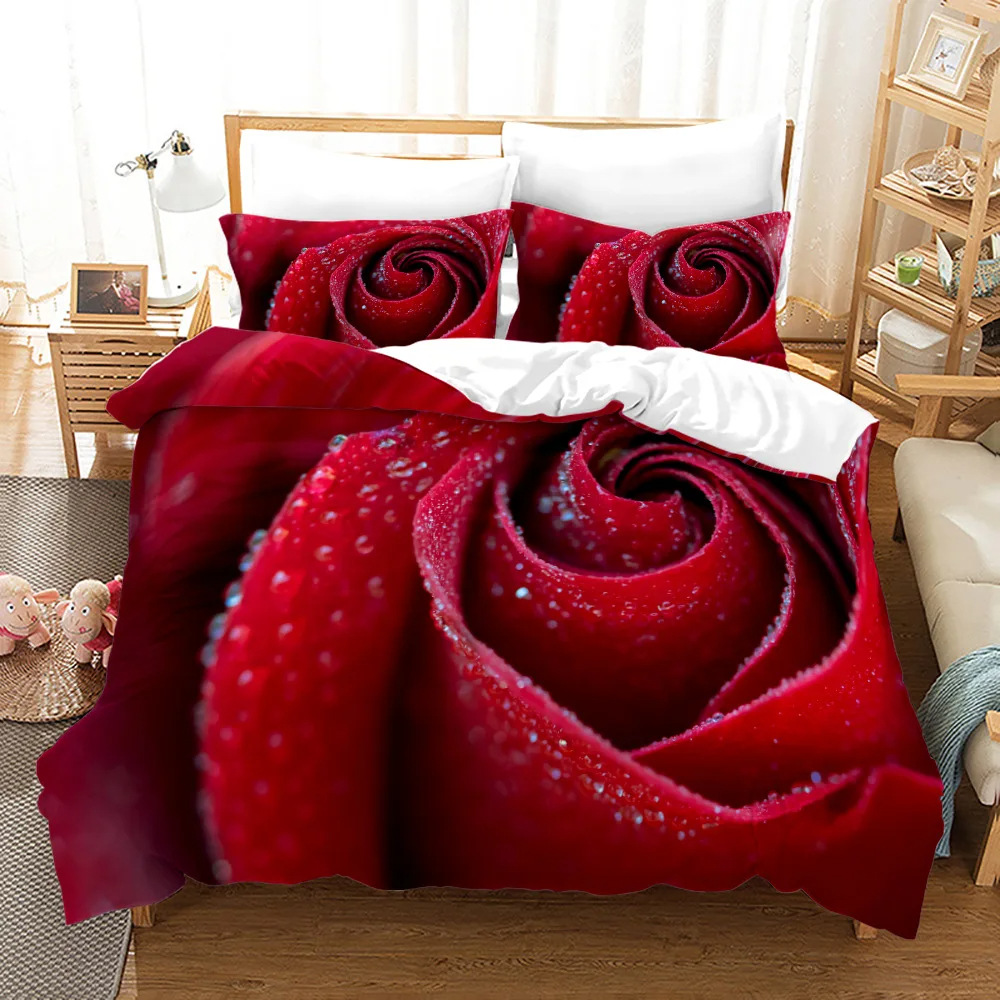 Red Rose digital printing duvet cover suit Valentine's Day gift suitable for bedroom decoration bedding