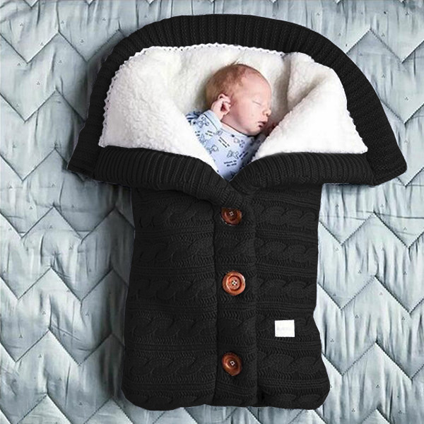 Picture of Spring Autumn Winter Knitted Sleeping Bag Baby Carriage Sleeping Bag Swaddling Cart Sleeping Bag Button Twist Sleeping Bag fleece-lined Thickened Bag