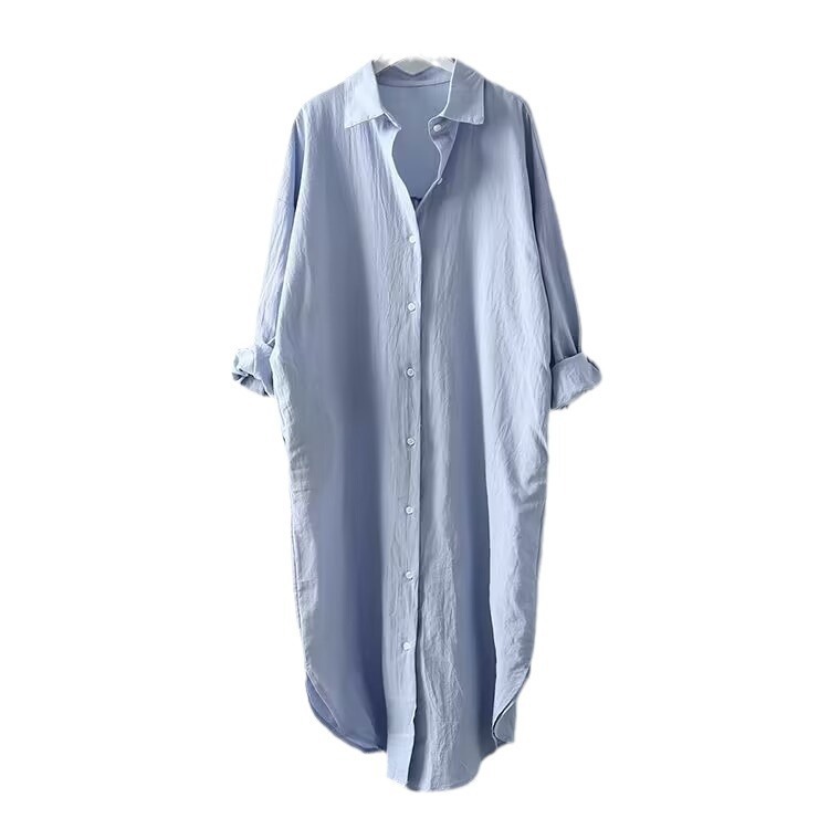 Picture of 25 Shirts for Women Spring & Fall Cotton and Linen Fashionable Korean Style Pure Color Versatile Tops Mid-Length Loose Shirts Long-Sleeved Large Size Tops