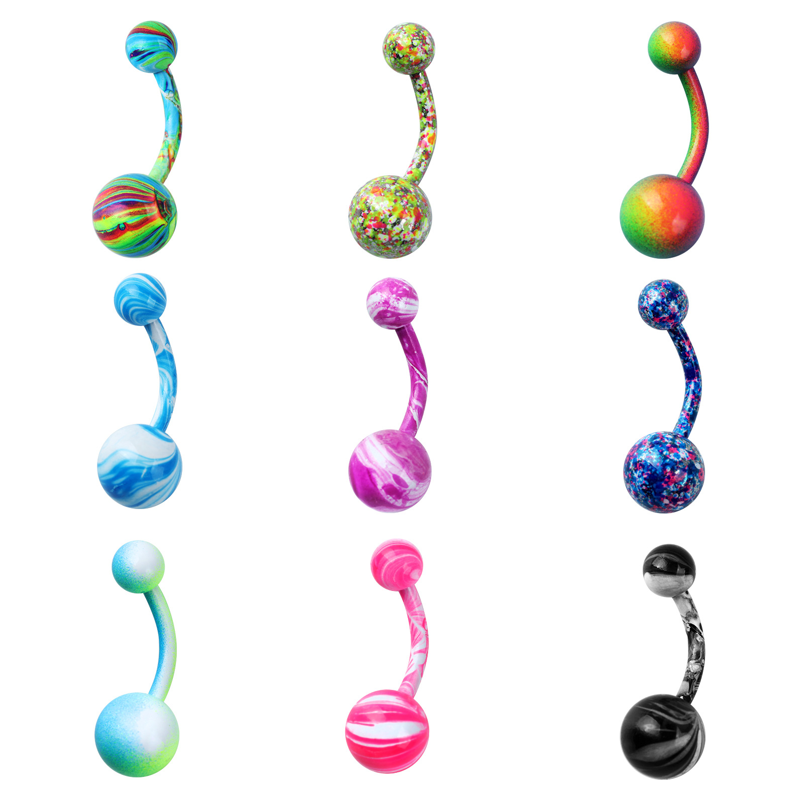 Amazon Camouflage Candy-Colored Belly Button Ring Dopamine Paint Stripe Pattern 316L Stainless Steel Belly Button Piercing