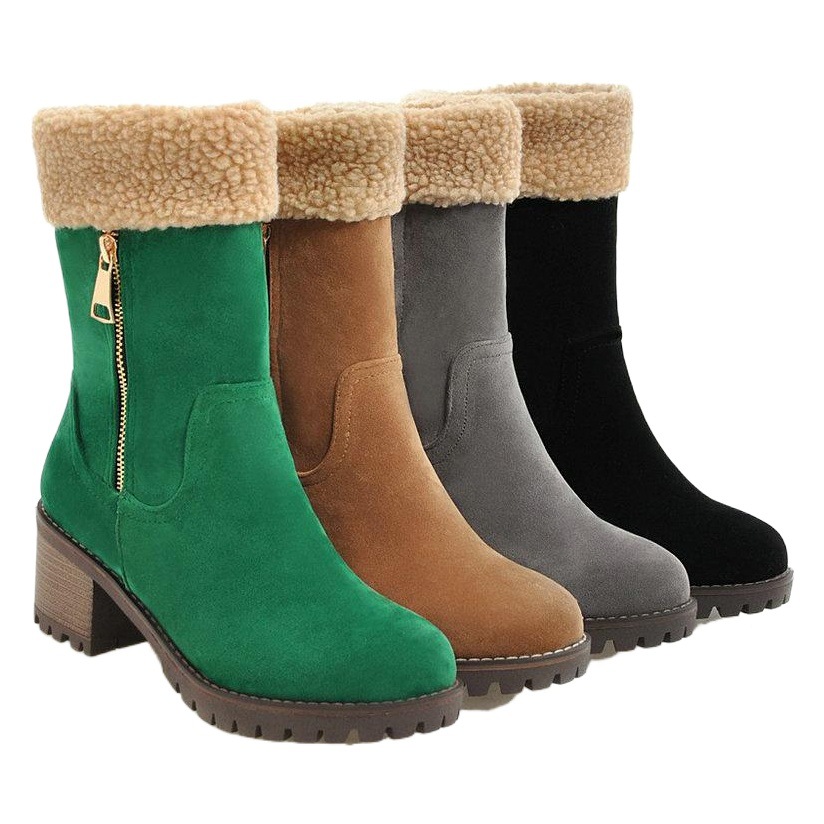 Wish Amazon women's shoes autumn and winter Europe and the United States in the tube thick heel lint cotton shoes snow boots 43 size foreign trade large size women's shoes