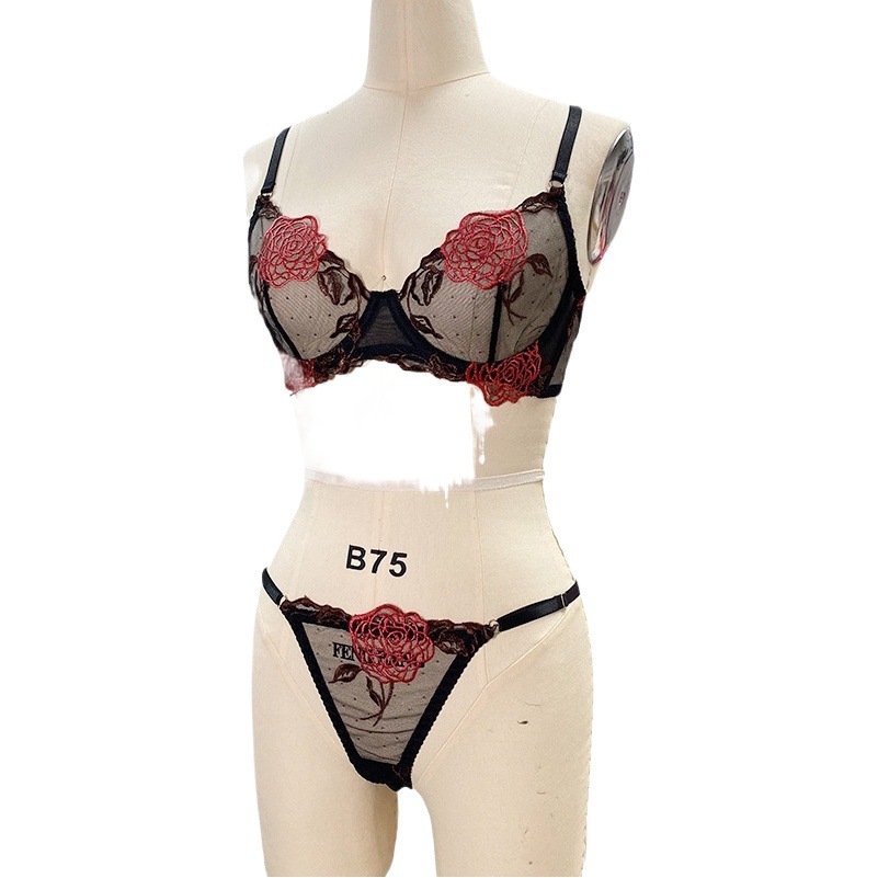 Cross-border Europe and the United States breathable sexy underwear women rose embroidery big chest show small pure wind comfortable bra suit wholesale