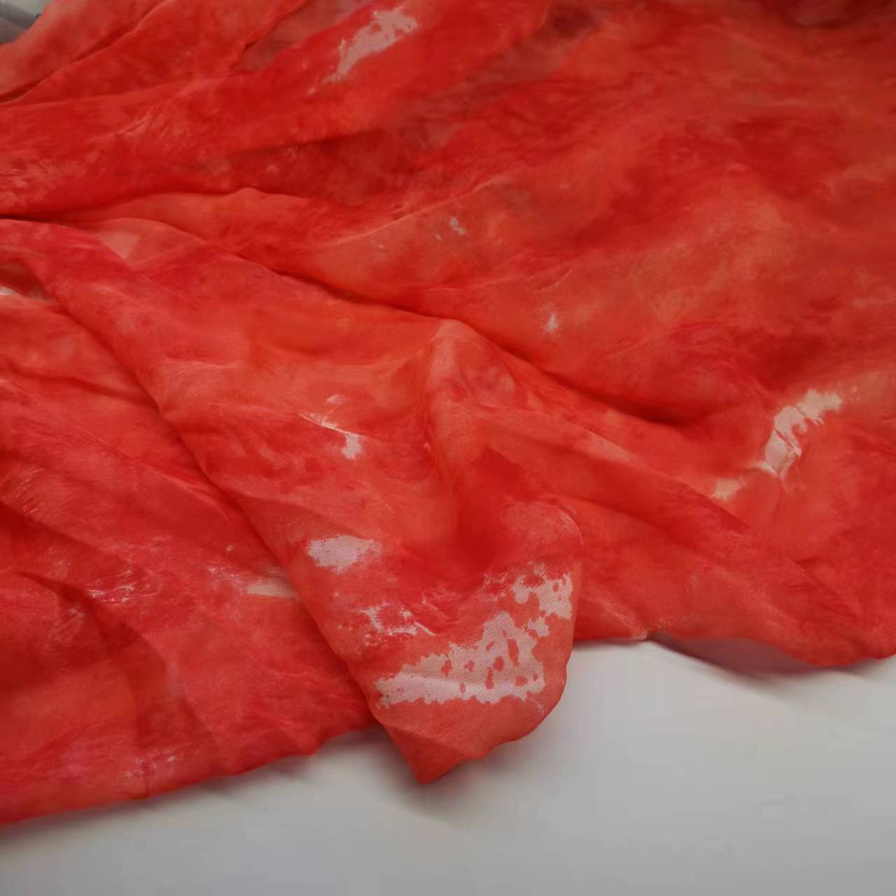 Mottled Orange Red 8mm 100% Silk Georgette Fabric Narrow Fashion Skirt Silk Fabric