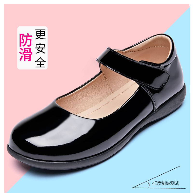 Picture of Girls' Leather Shoes, Children's Performance Shoes, Flower Girl Shoes, Student Black Flats, Ceremonial Shoes, School Shoes, Lightweight Velcro Shoes