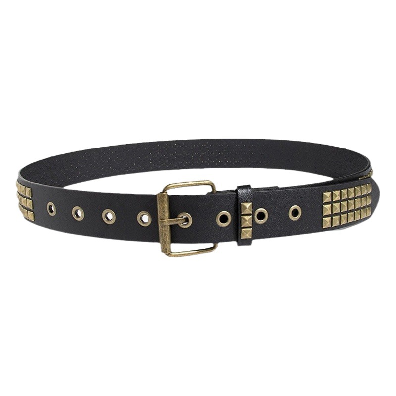 Women's Basic Hot Selling Square Nail Punk Street Handsome Waste Earth Style Fashion Women's Belt Air Eye Women's Belt