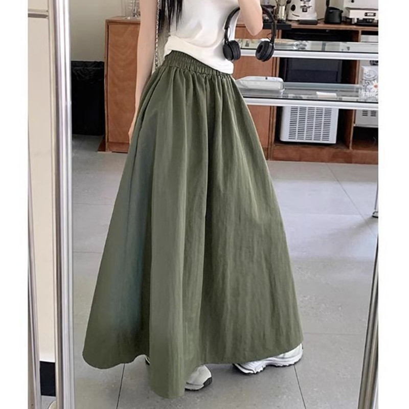 European Station New Style Workwear Skirt Women's Summer Loose High Waist Crotch Covering Students Draped A- line Pleated Long Skirt