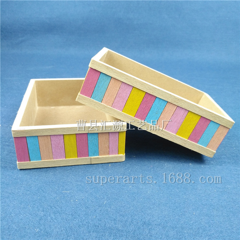 Foreign Trade Export Lidless Colorfulful Strips Colorfulful Wood Chips Wooden Tray Wooden Basket Simulated Flower Decoration Storage Desktop Lidless Wooden Box