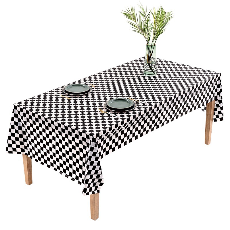 Cross-border new F1 racing black and white lattice disposable party tablecloth PEVA birthday decoration tablecloth 1.37*2.74m