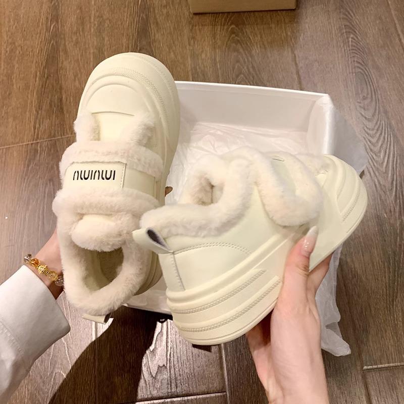 Popular Thick-Soled Velcro Cotton Shoes Winter 2025 New Velvet Thickeneded Furry Shoes Warm Platform Shoes for Women
