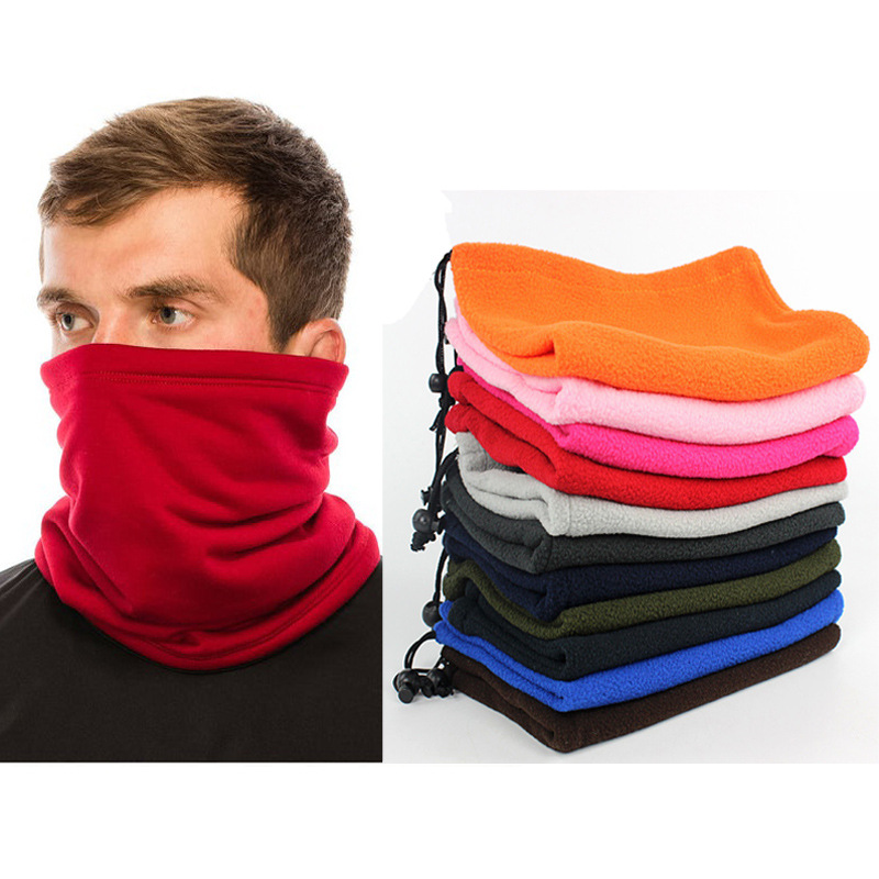 Picture of Winter men's and women's outdoor sports fleece scarf riding mask multi-functional drawstring polar fleece collar pullover cap