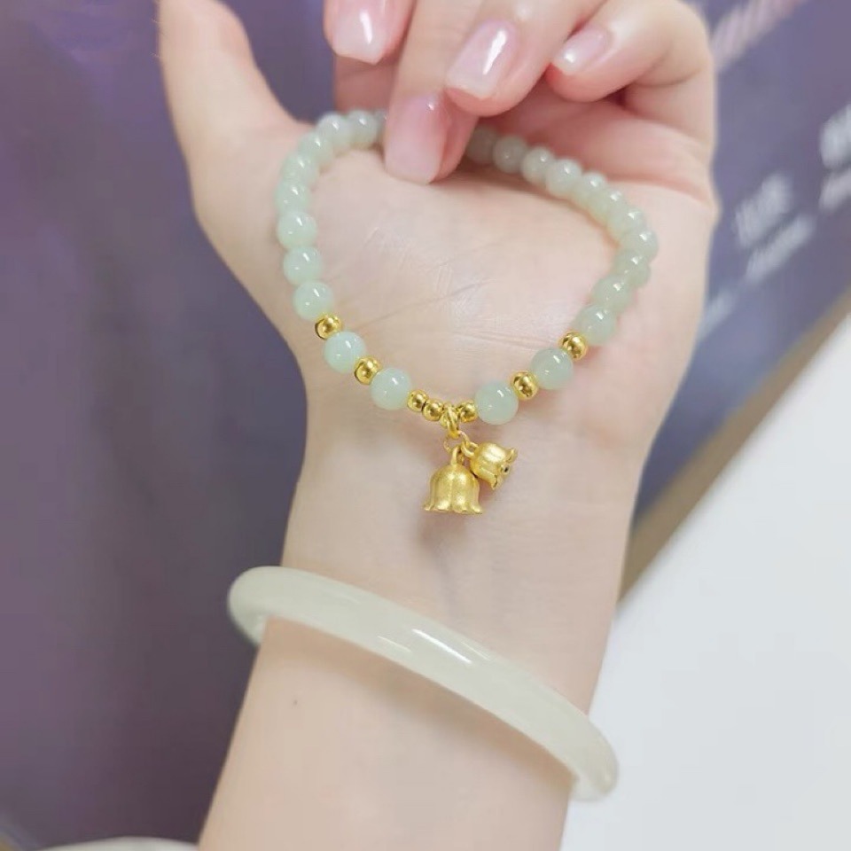 Copper-plated gold-plated bell orchid bracelet female 3d hard gold beads imitation Hetian jade beads bracelet for girlfriend gift