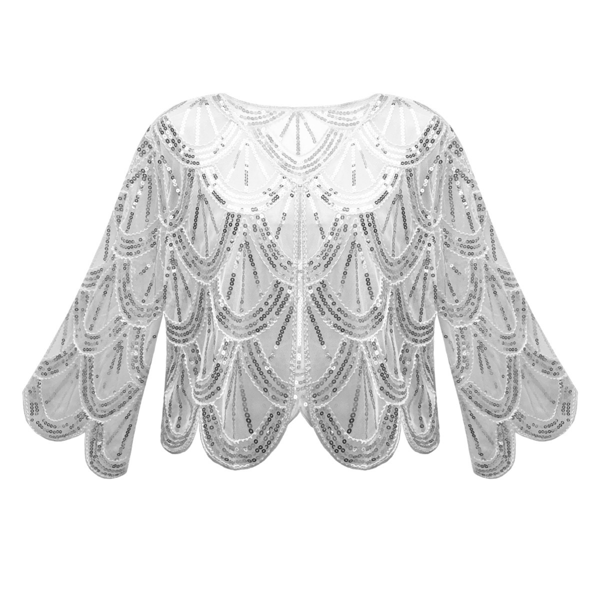 Picture of Cross-border 1920s mesh dress shawl European and American party banquet sequin jacket short mid-sleeve with Amazon