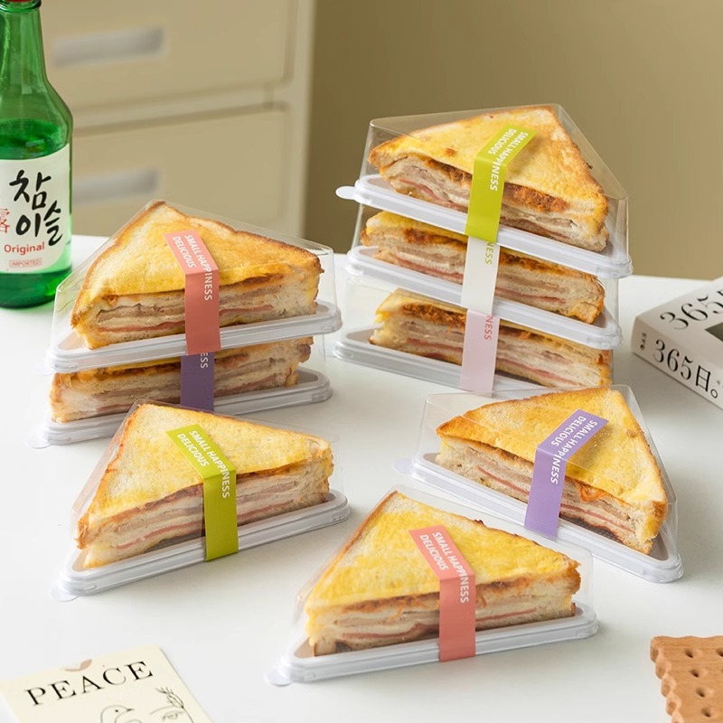 Cyber Celebrous Sandwich Packaging White Box Triangle Transparent Hot Pressed Sandwich Box Special Stall Commercial Disposable