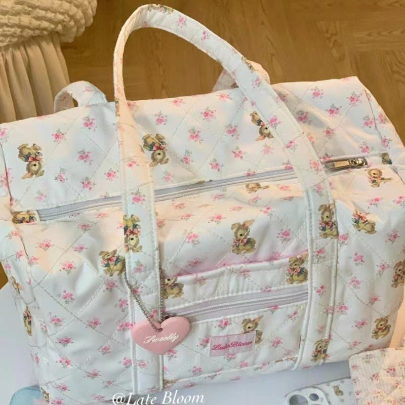 Niche Large Capacity Short-distance Travel Bag Girl's New 2024 Commuter Student Class Tote Bag Floral Shoulder Bag