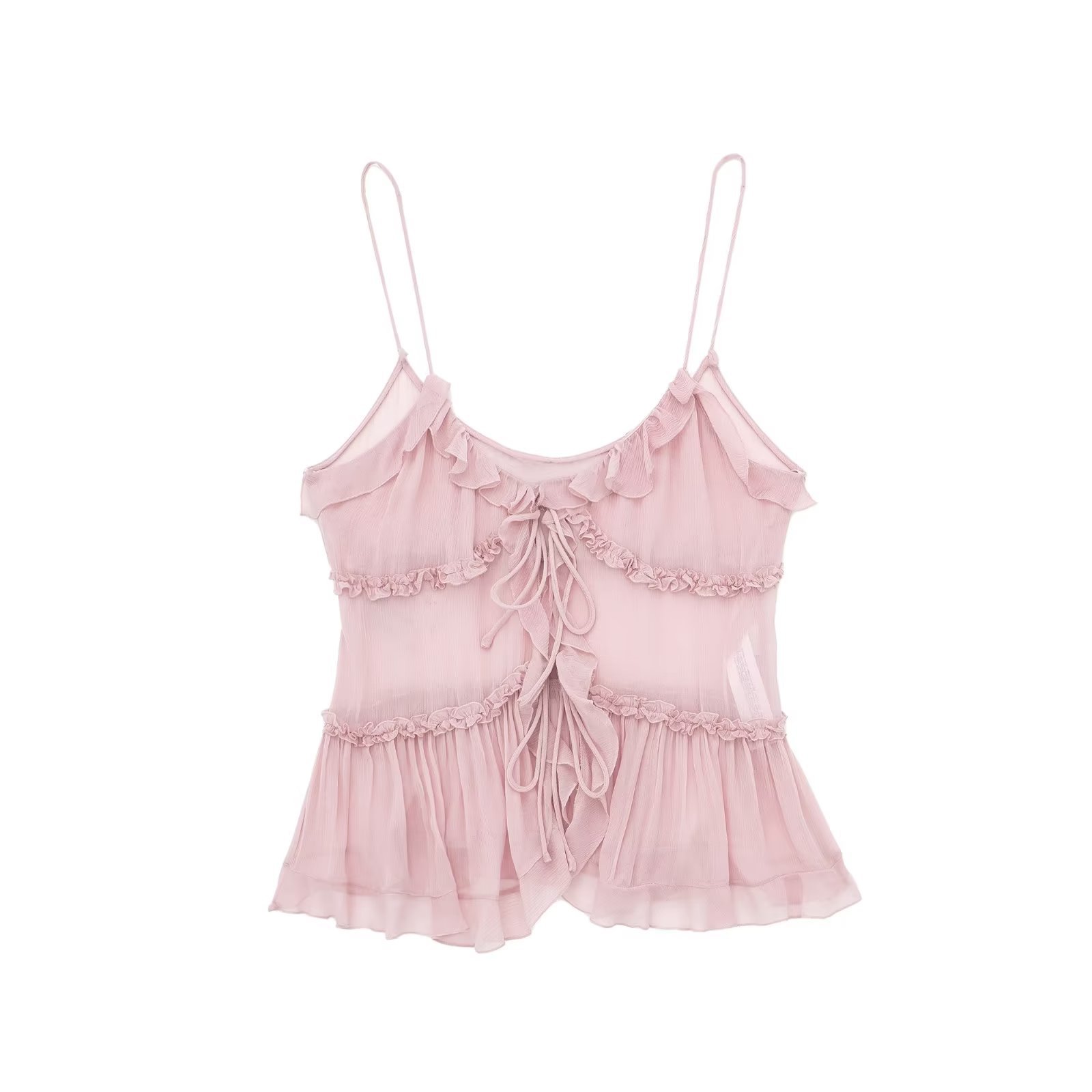 2025 Export Cross-Border European and American Clothing Translucent Layered Decorative Tops with Small Suspenders 8750