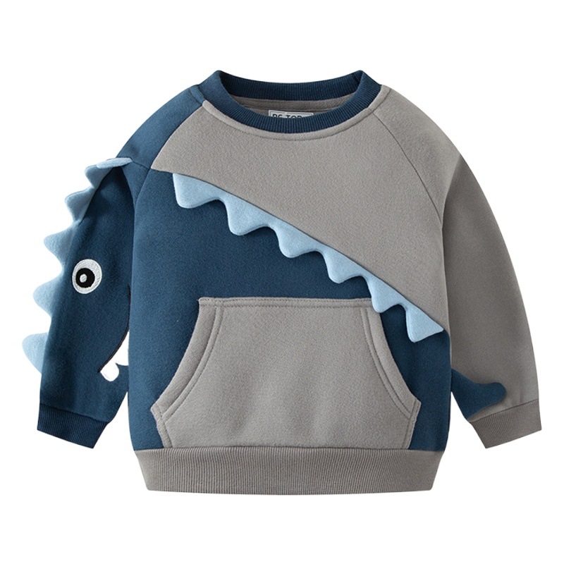New Autumn and Winter Polar Fleece Boys' Pullover Cartoon Color Block Sweatshirt Children's Knitted Sweater Children's Clothing Drop Shipping