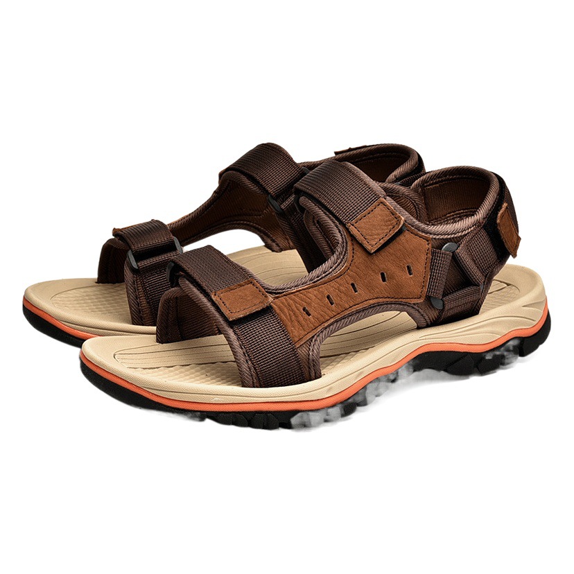 Summer 2022 cross-border large size men's beach sandals real cowhide outdoor Velcro sandals for men a wholesale