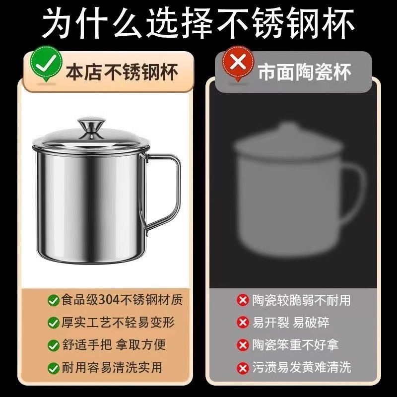 Picture of 304 Stainless Steel Water Cup with Lid Milk Cup Kindergarten School Children's Water Cup with Handle Mouth Cup Tea Tank Drop-proof