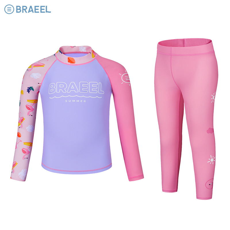 2025 New Summer Girls' Split Sun Protection Quick-Drying Kidsren's Swimming Swimsuit for Older Kidsren with Long Sleeves and Long Pants Suit