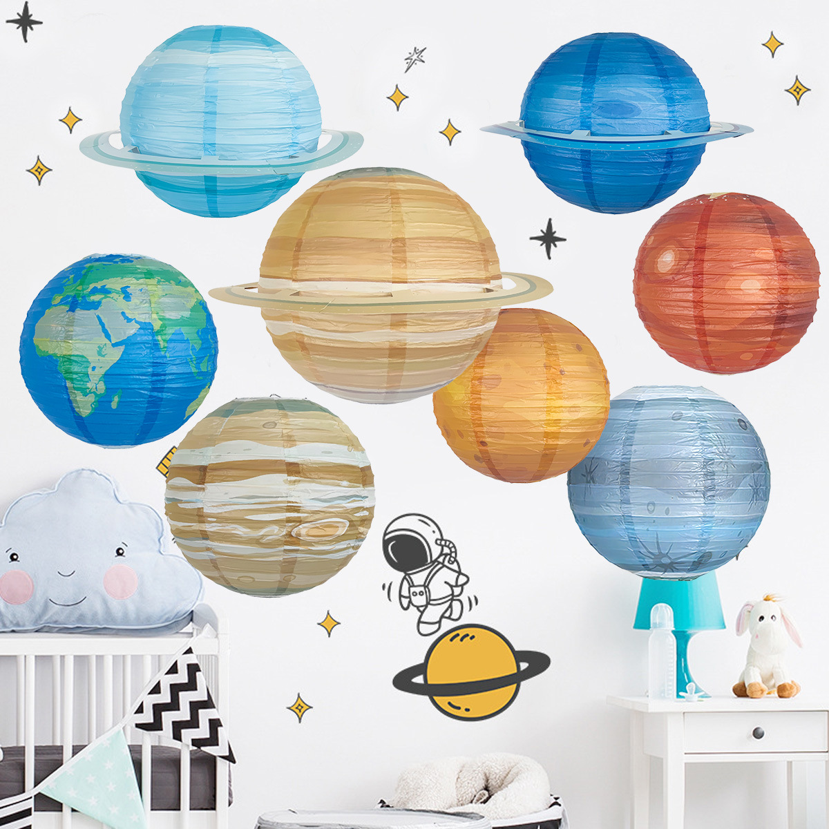 Picture of Starry Sky Paper Lantern Kindergarten Children's Birthday Party Theme Decoration Supplies Folding DIY Round Planet Lantern