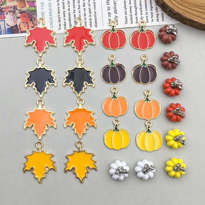 1 new drop oil alloy colorful simulation maple pumpkin pendant pendant diy accessories