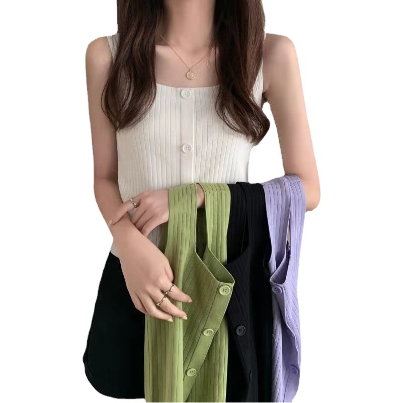 Spring and Summer Solid Color Knitted Camisole Women's Summer Inner Wear New Slim Fit Outer Wear Short Camisole Top
