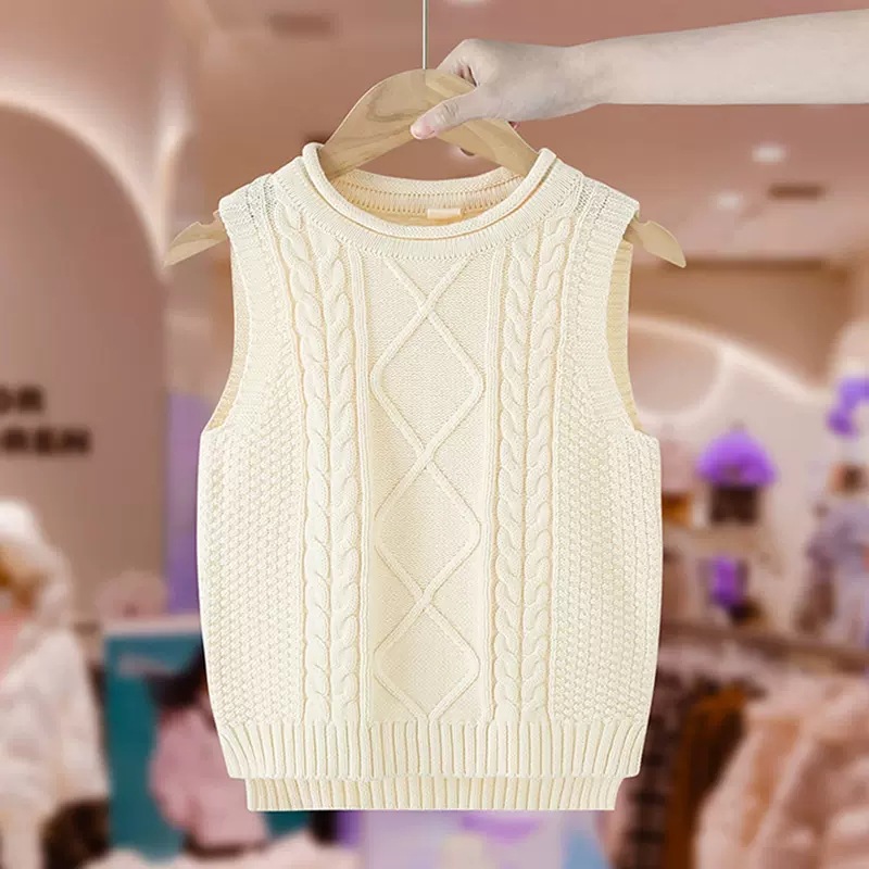 Picture of Girls' sweater vest spring and autumn middle and big children lady knitted warm vest autumn girls all-match sweet vest