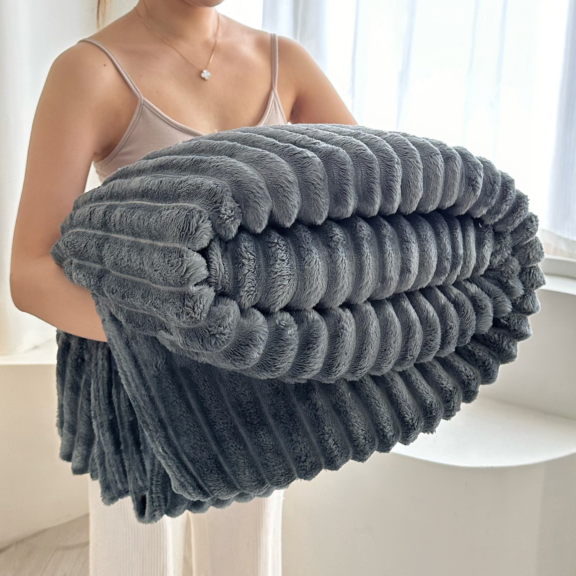 Picture of Autumn and Winter New Cross-Border 3.3cm Striped Blanket Thickeneded Dormitory Sofa Blanket Curled Nap Blanket Warm Blanket 4