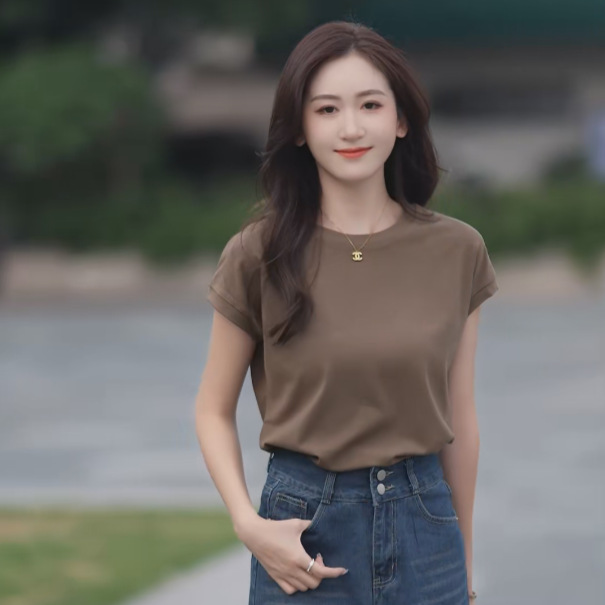 Picture of Feifei Sleeve T-shirt Women's Short Sleeve 2025 New Design Sense Niche Fashionable Slimming European Style Crewneck Top for Women
