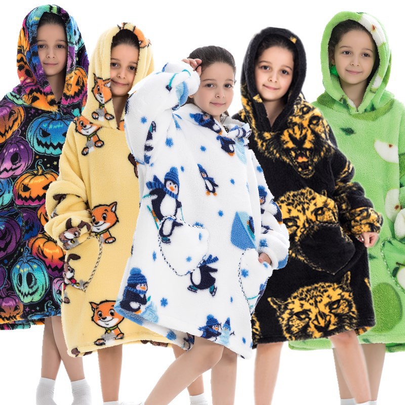 New Flannel Cartoon Hooded Sweatshirt Avocado Thickened Cotton Velvet for Men and Women Couples Home Clothes