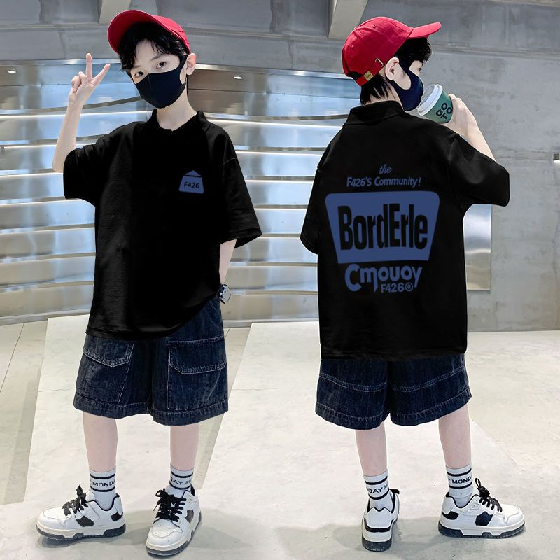 Picture of Boys' short-sleeved POLO collar 2023 Summer new western style children's half-sleeved T handsome boy cartoon fried street top