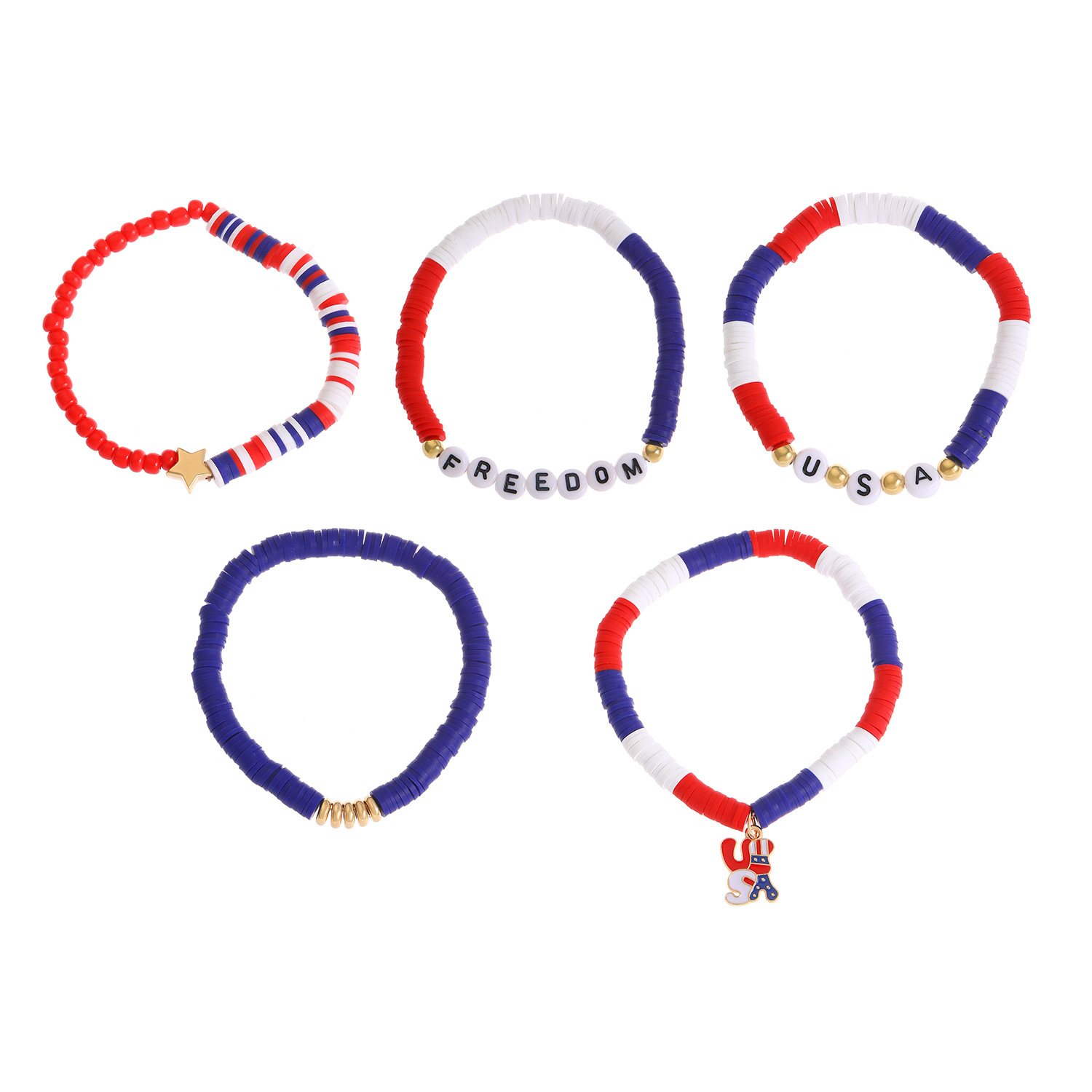 Picture of American Independence Day Bracelet suit Soft Pottery Beaded Letter Bow Love Personalized Fashion Multi-layer Bracelet for Women