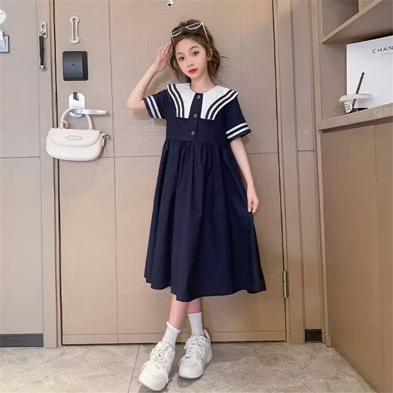 Girls' College Style Dress Summer New Style Western Style Summer Children's Dress Summer Big Children's Princess Dress Long Dress