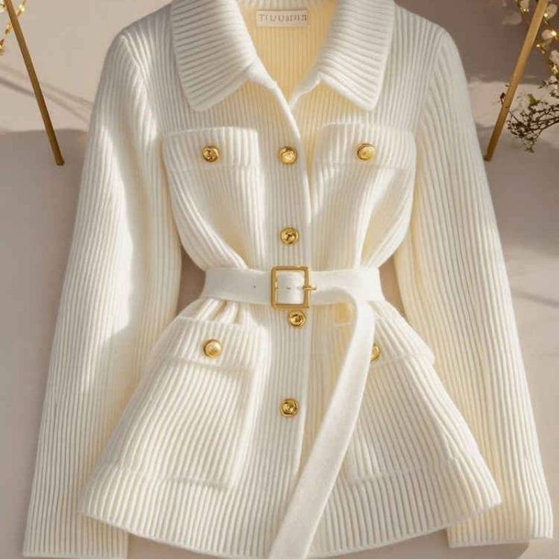 Spring 2025 New Style Lazy White Knitted Cardigan Top Design Soft Waxy Sweater Jacket for Women