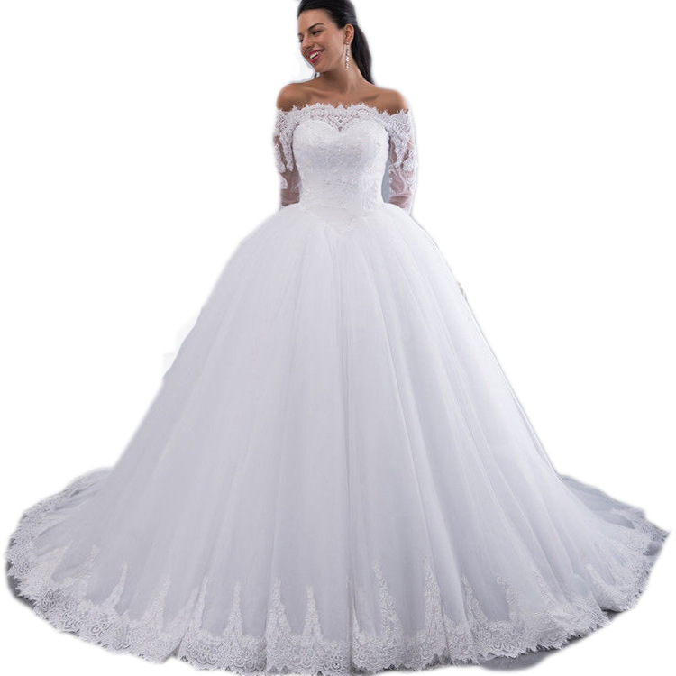 Picture of High-End Wedding Dress 2025 New One-Shoulder Long-Sleeved Bride Wedding Slim Waist Slimming Look Lace Large Tail