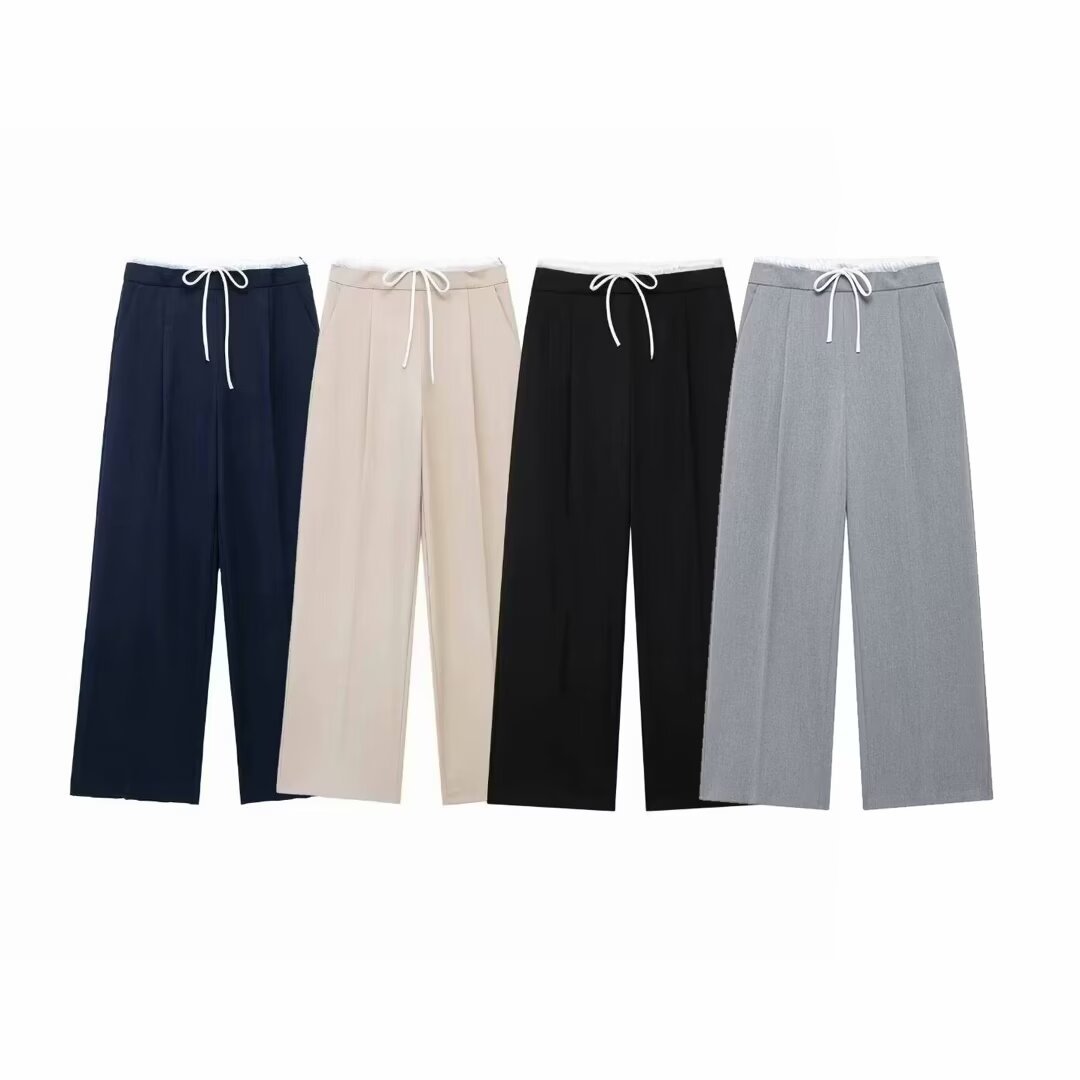ZA cross-border women's clothing wholesale European and American style new double waist high waist straight casual pants wide leg pants 1608225