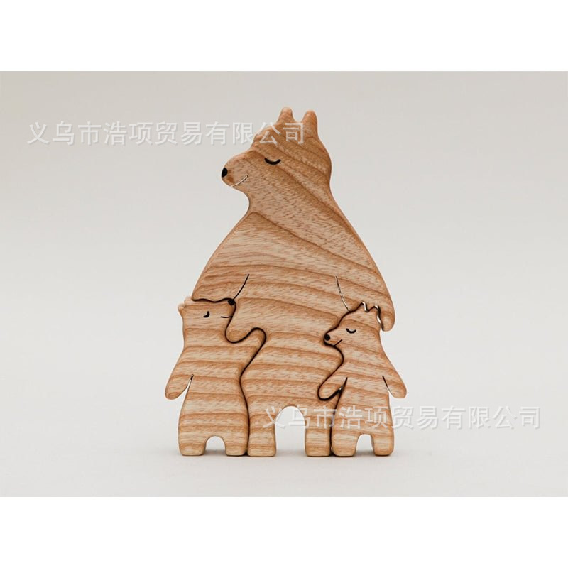 Cross-border popular Amazon independent station wooden bear single-parent family puzzle DIY wooden puzzle decoration customization