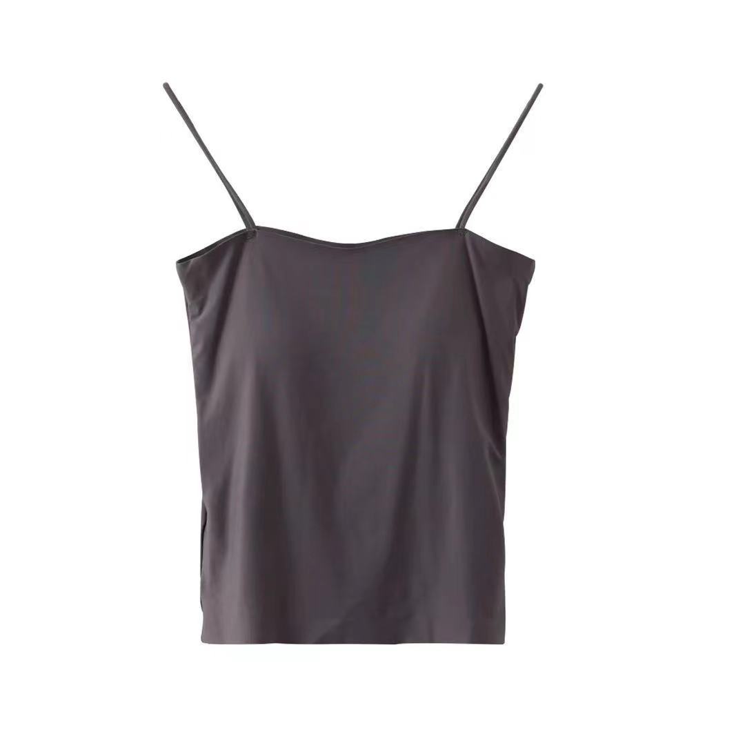 Picture of Solid Color Camisole Women's Summer Outer Wear Top with Fixed Chest Pad No Steel Ring Thin Base Long Thin Tube Top