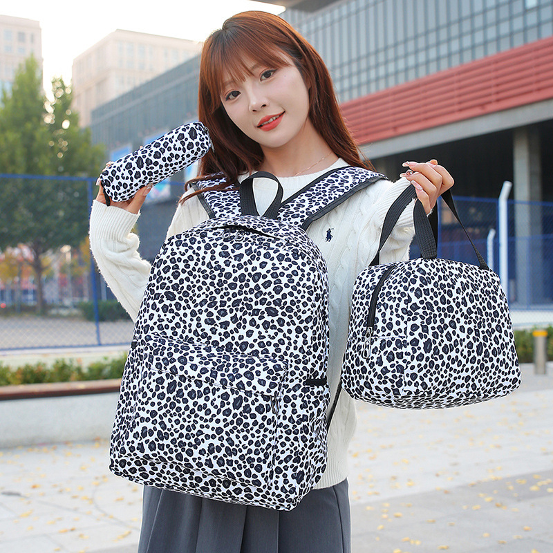 Picture of New Cross-border Combination Three-piece Set Leopard Print Casual Student Schoolbag Large Capacity Simple Backpack Lunch Bag Pen Bag